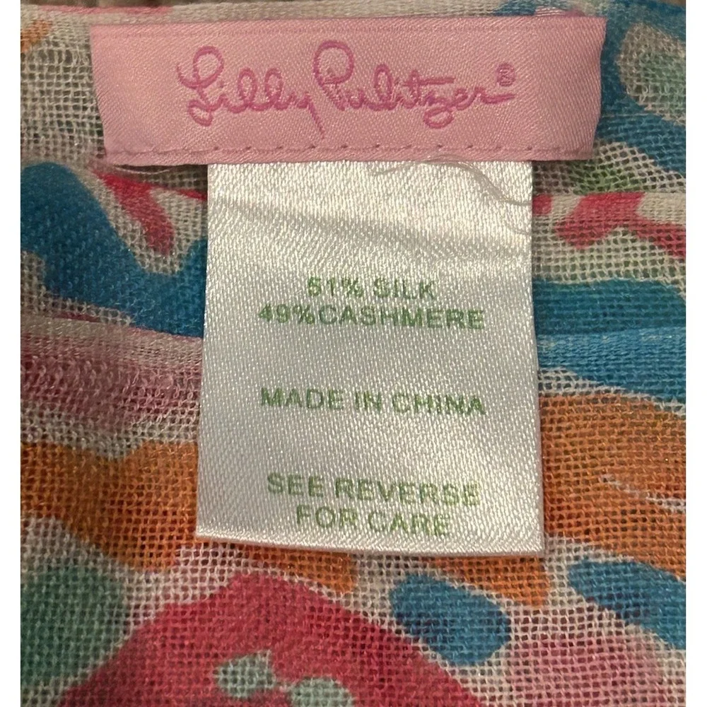 Lilly Pulitzer Murfee Scarf Pink Colorful Silk &‎ Cashmere